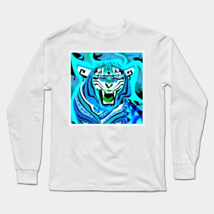 blue fire bengal tiger ecopop in chine pattern art Long Sleeve T-Shirt